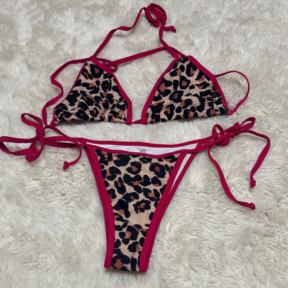 SHEIN Leopard Print Bikini with Red Accents